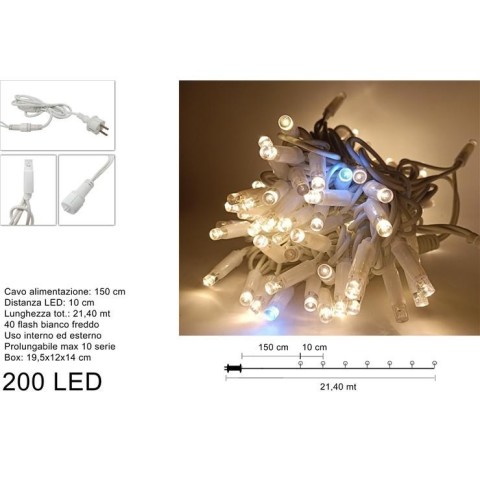 LUCCIOLONI 200 LED (40 LED FLASH) BIANCOCALDO PROLUNGABILE
